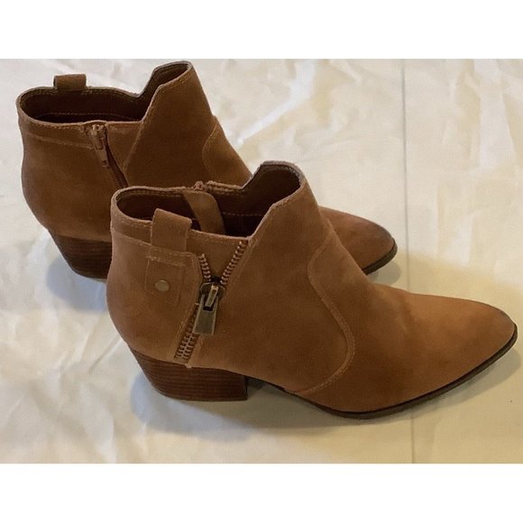 Crown Vintage Suede Leather Ankle Booties Size 8M Tan Brown With Side Zipper - Picture 5 of 9